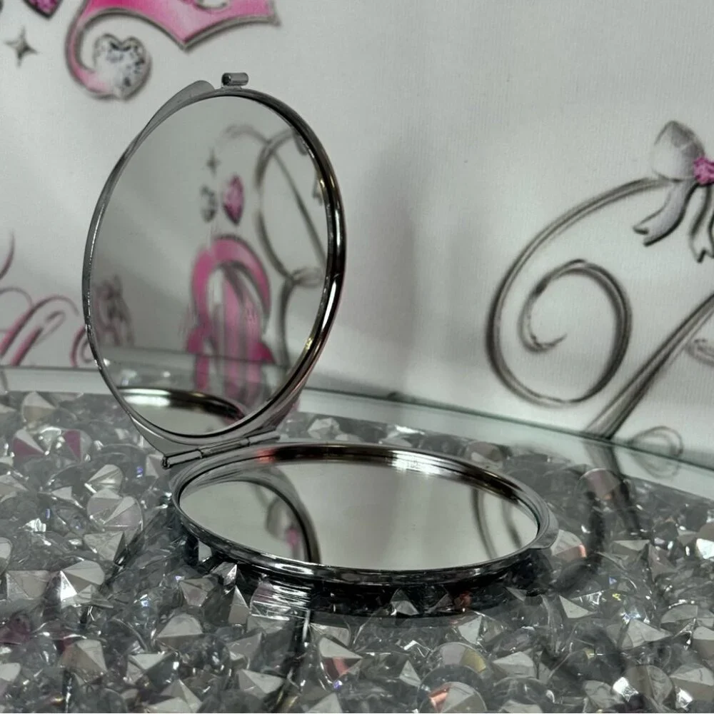 Mini mirror rhinestone bling pink bright Fuchsia Beaded Compact Mirror